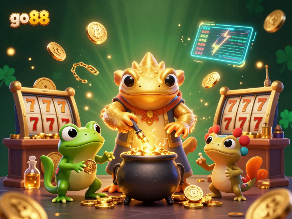 Experience the thrill with go 88's gaming scene featuring an alchemist turning base metals into gold coins.