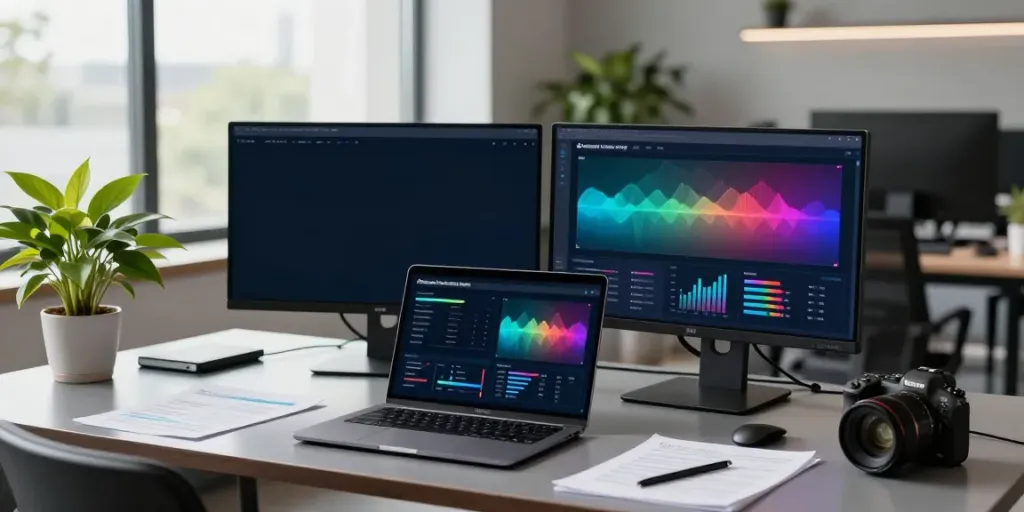 Digital marketing expert analyzing instant indexing metrics in a modern office setup.