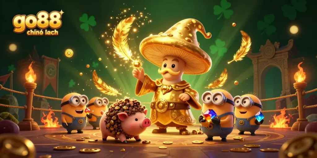 Experience the vibrant gaming world of go88 chính hãng with colorful characters and casino elements illustrating excitement.
