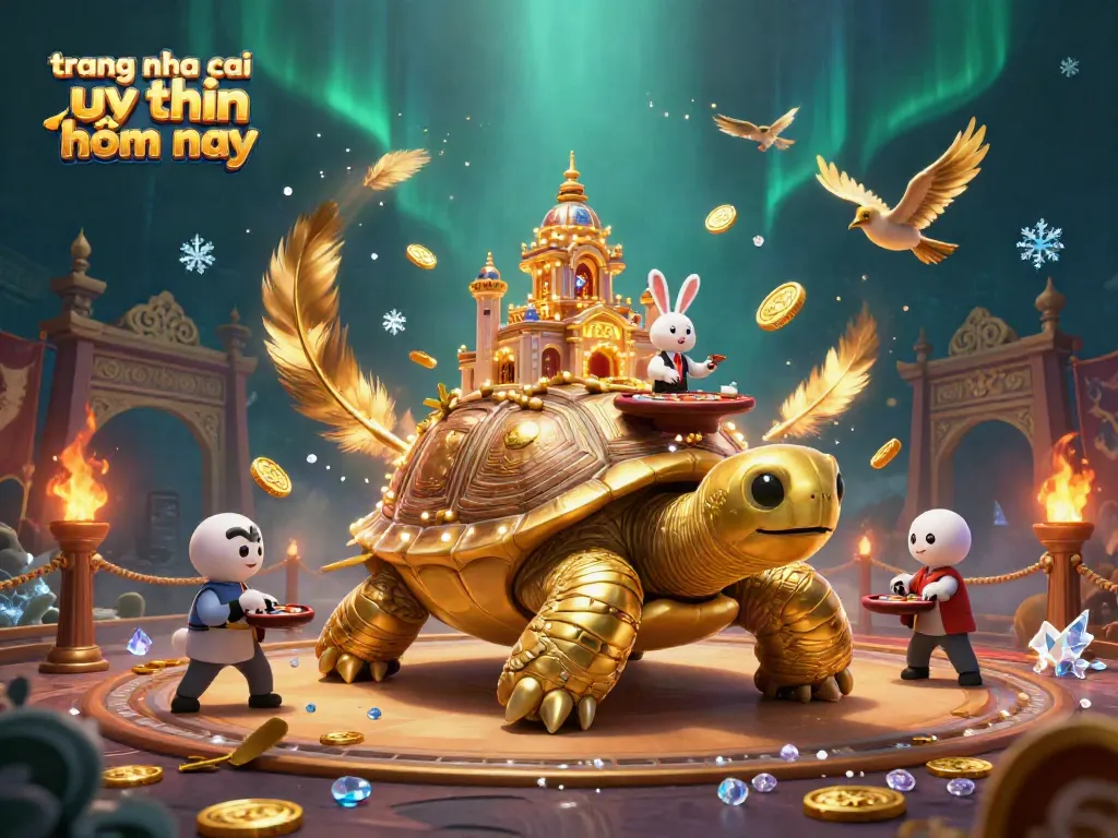 Engage with the thrilling gambling atmosphere of trang nha cai uy tin hôm nay illustrated by a golden tortoise casino scene.