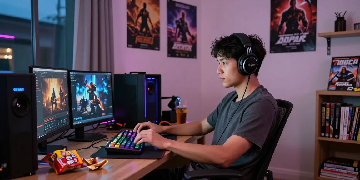 Immerse yourself in real porn games, featuring a relaxed gamer in a cozy room, enjoying a laptop experience.