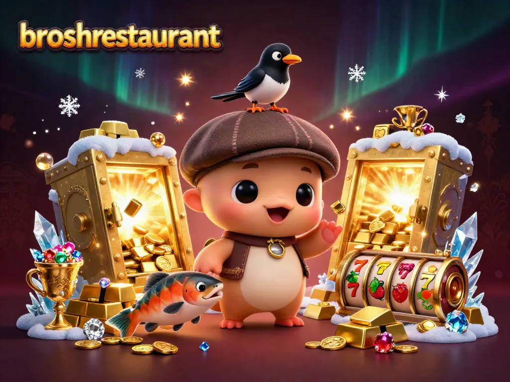 Engage with broshrestaurant's lively atmosphere of jackpot joy with playful characters amidst dazzling treasures.