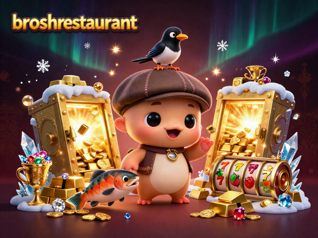 Engage with broshrestaurant's lively atmosphere of jackpot joy with playful characters amidst dazzling treasures.