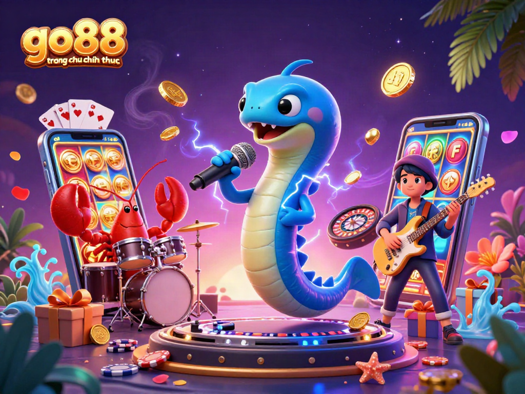 Experience the excitement of go88 trang chu chinh thuc with a vibrant underwater casino scene featuring a DJ eel.