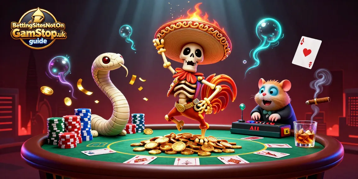 Engage with the BettingSitesNotOnGamStop.uk guide through a vibrant casino scene featuring dynamic characters.