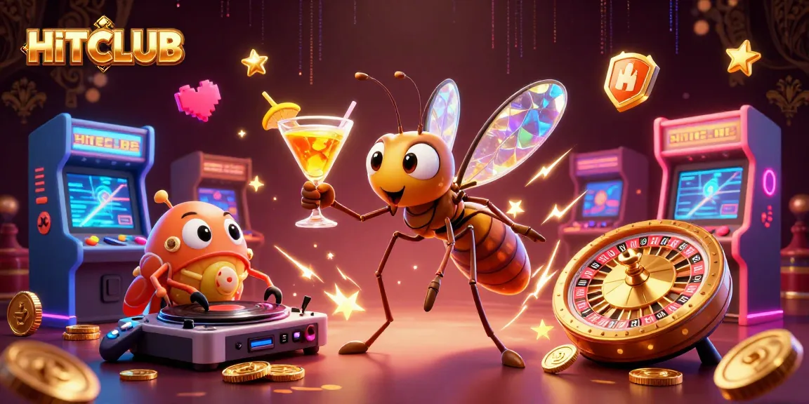 Engage in thrilling games at HITCLUB with a vibrant casino-themed illustration.