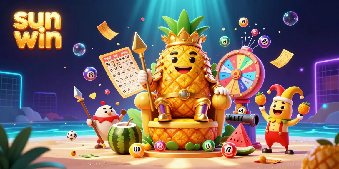 Experience the vibrant energy of sun win with a colorful beach casino scene featuring lottery elements and dynamic characters.